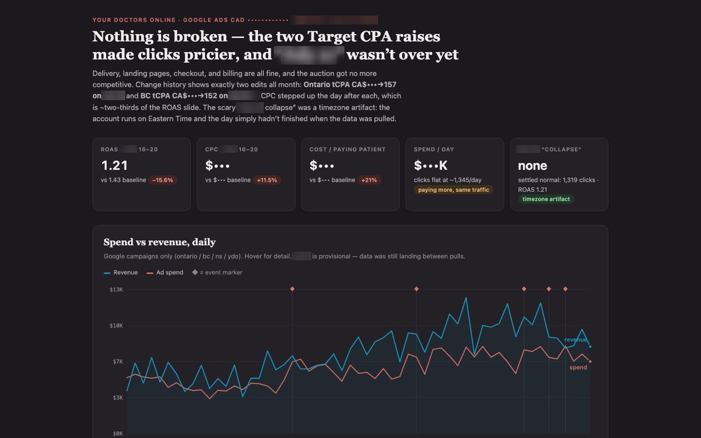 Google Ads performance diagnosis with SVG charts