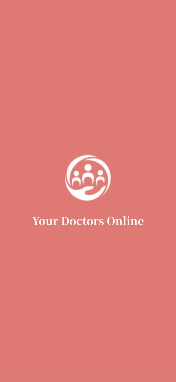 Coral splash screen with the Your Doctors Online logo