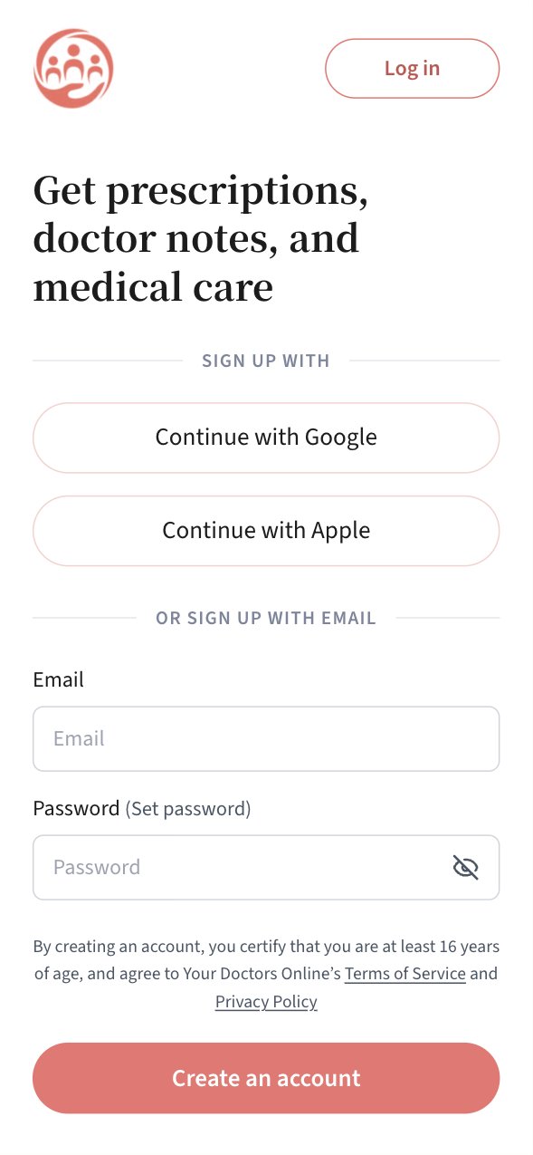 Sign-up page offering Google, Apple or email