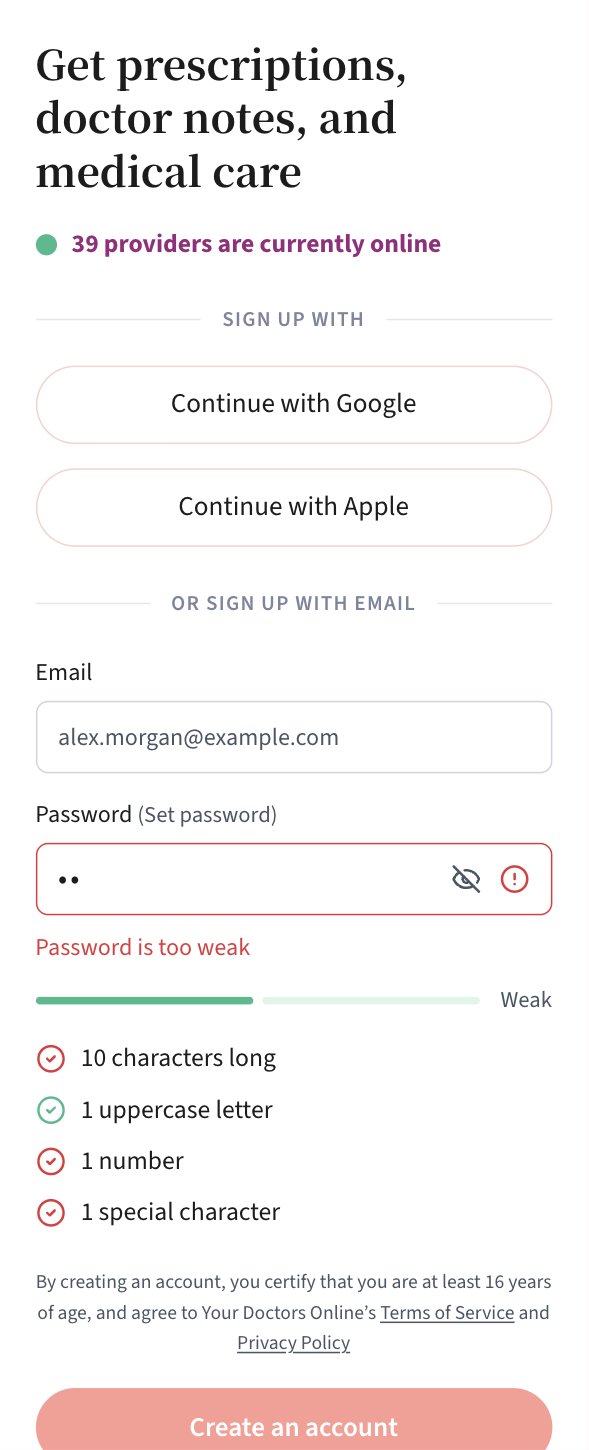 Sign-up with providers online count and live password rules