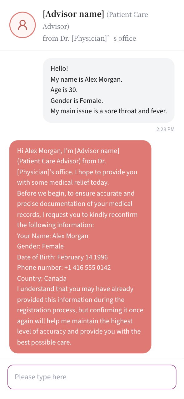 Chat with a Patient Care Advisor reconfirming patient details