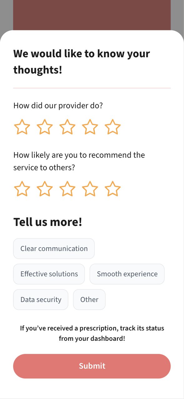 Feedback form with star ratings and tap chips