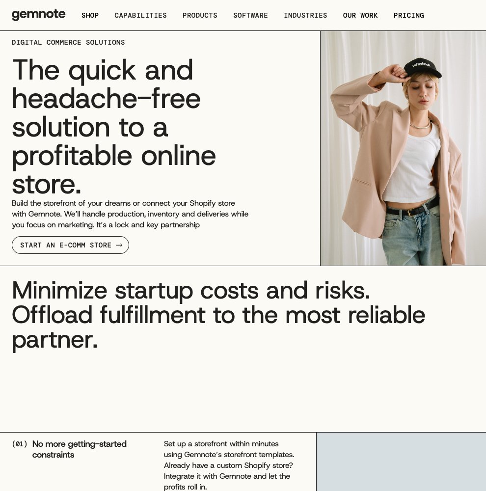 Gemnote Digital Commerce Solutions page