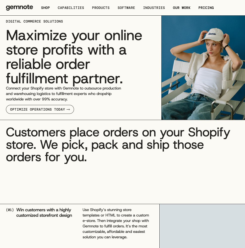 Gemnote Shopify Store Integration page