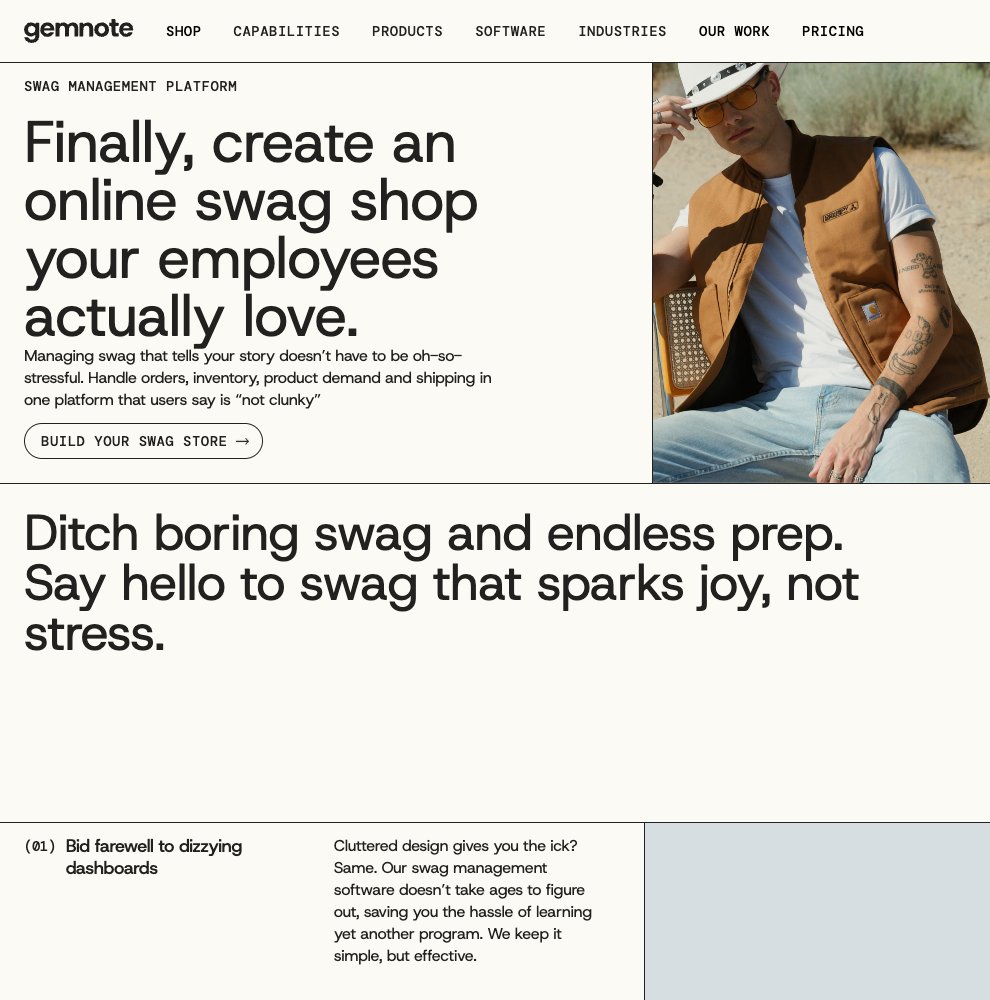 Gemnote Swag Management Platform page