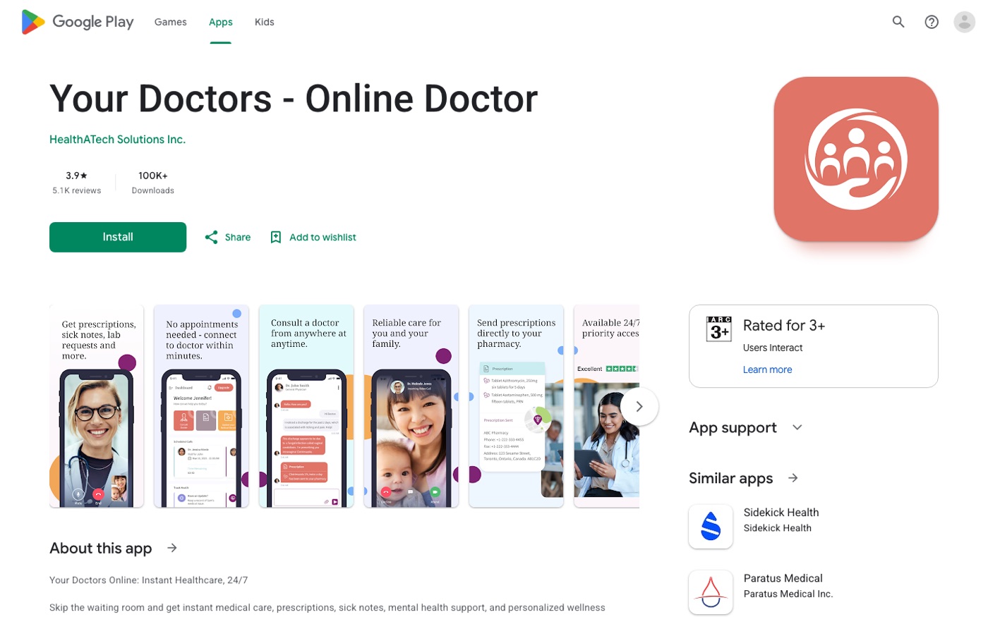 Google Play listing for Your Doctors Online Doctor